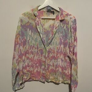 Asos Women’s Rainbow Pastel Tie Dye long sleeve button Top Size‎ 8